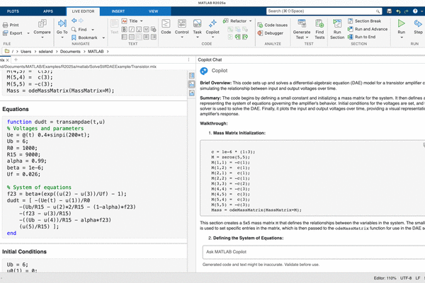 Explain Code in Matlab Copilot