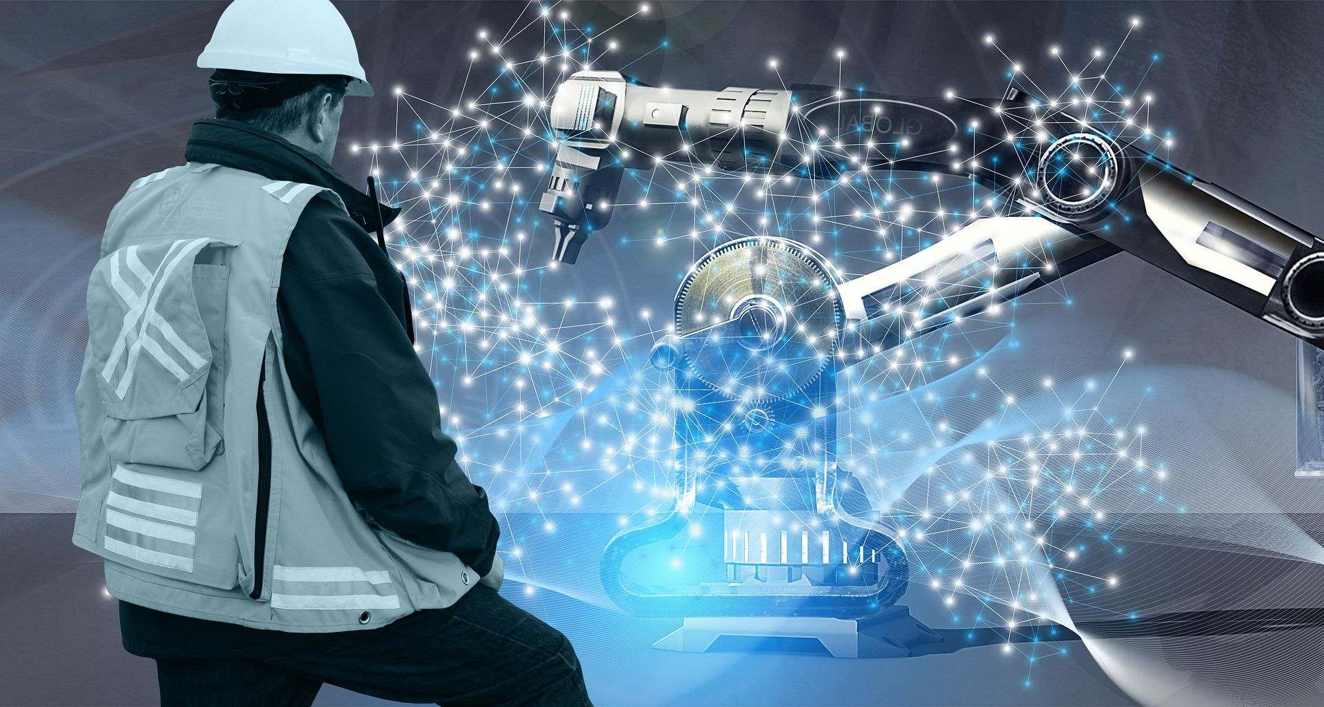Roboter und Mensch zusammen Roboter und Mensch zusammen