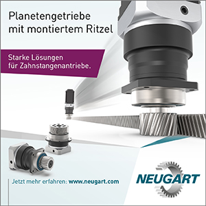 Neue Planetengetriebe mit montiertem Ritzel von Neugart