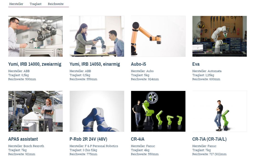 Produktuebersicht Kollaborative Roboter Screenshot