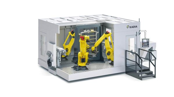 Das Layout der Sondermaschine sieht den Einsatz von drei Robotern vor.