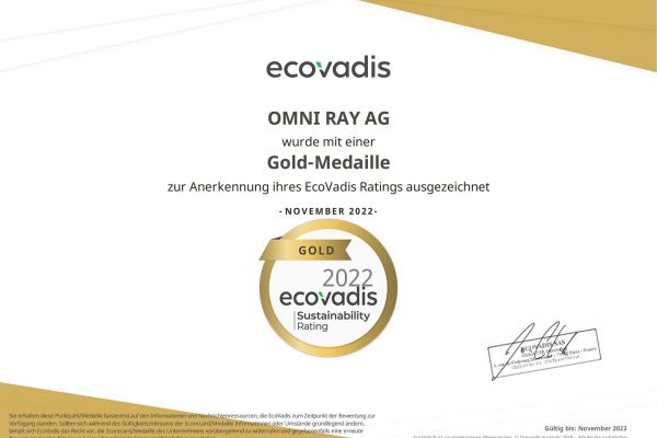 Omni Ray AG wurde von EcoVadis mit einer Goldmedaille ausgezeichnet