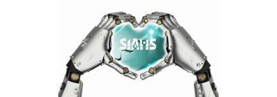 Roboterhände formen Herz um Siams-Logo